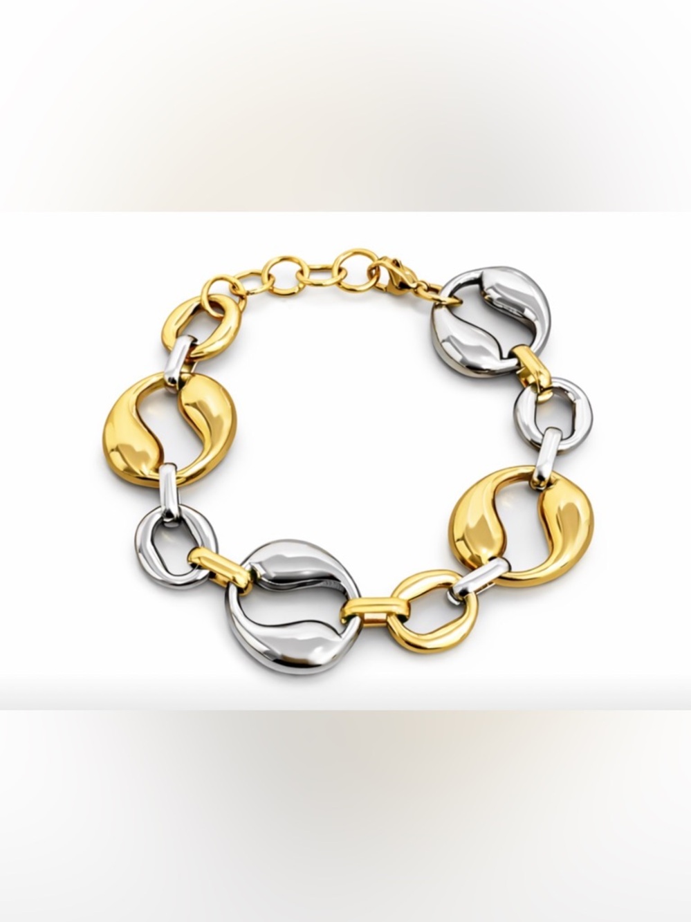 NWOT Stainless Steel Two-Tone Gold and Silver Link Bracelet - Fashion Jewelry